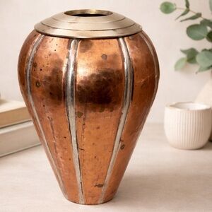 Vintage Maccanah Brass Works 14.5" Hammered Copper Urn / Mantle Vase / Brass Top